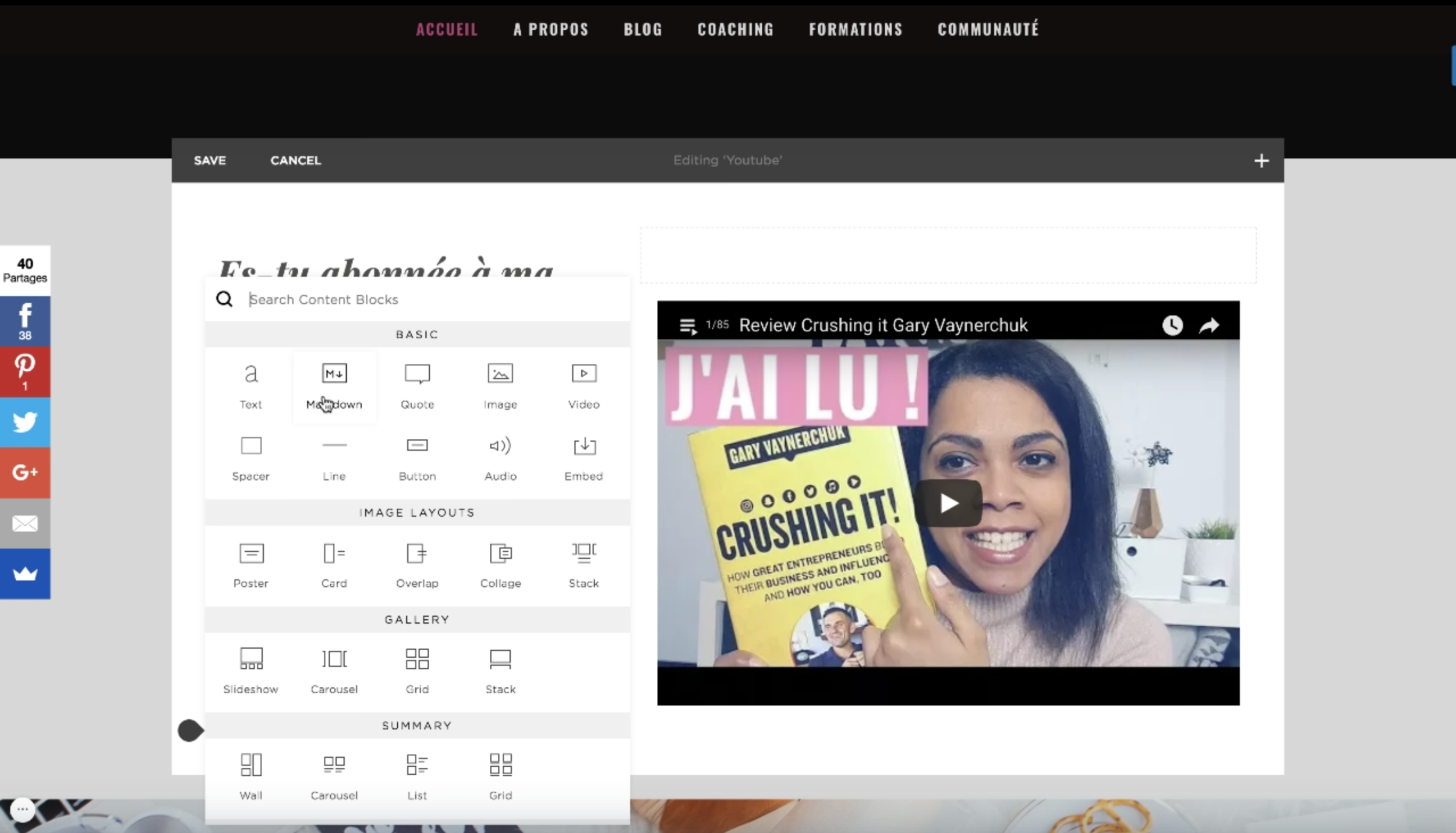 sélectionner markdown squarepace