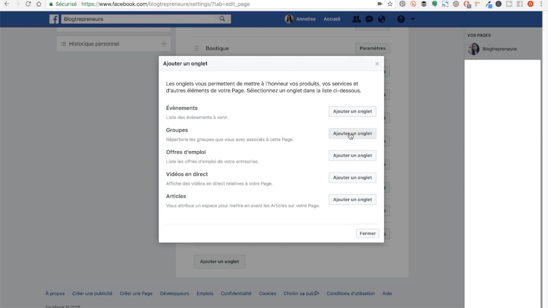 ajouter groupe page fan