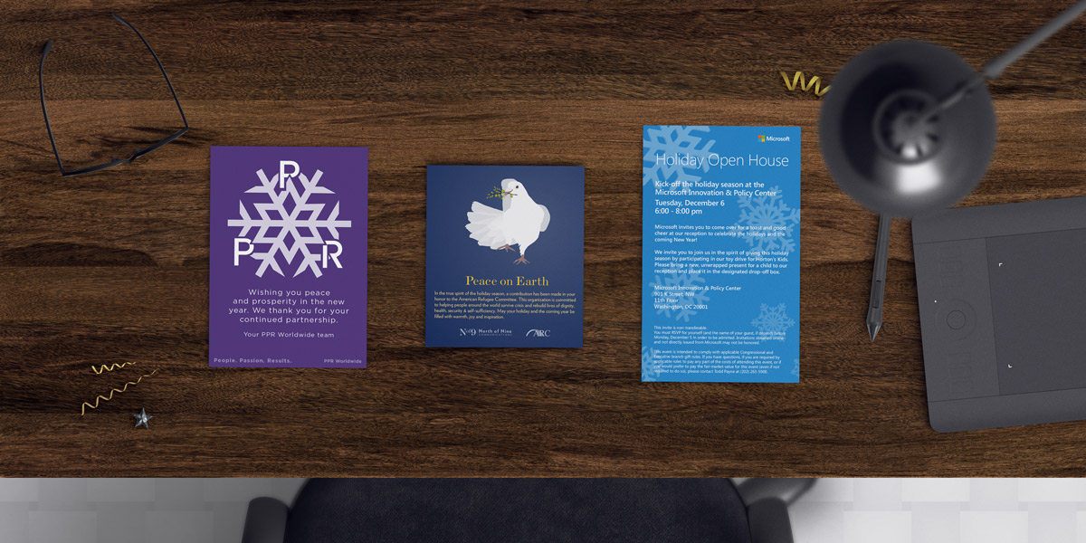 Holiday stationary for PPR Worldwide, North of Nine Communications and Microsoft