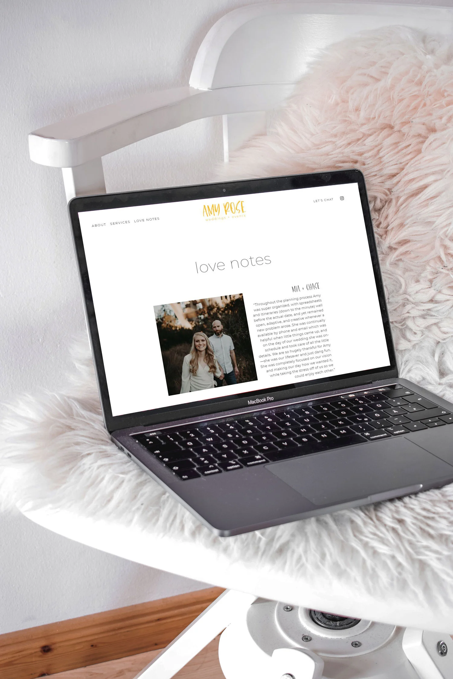 Above: The “Love Notes” page of Amy’s website is where she can post client testimonials.