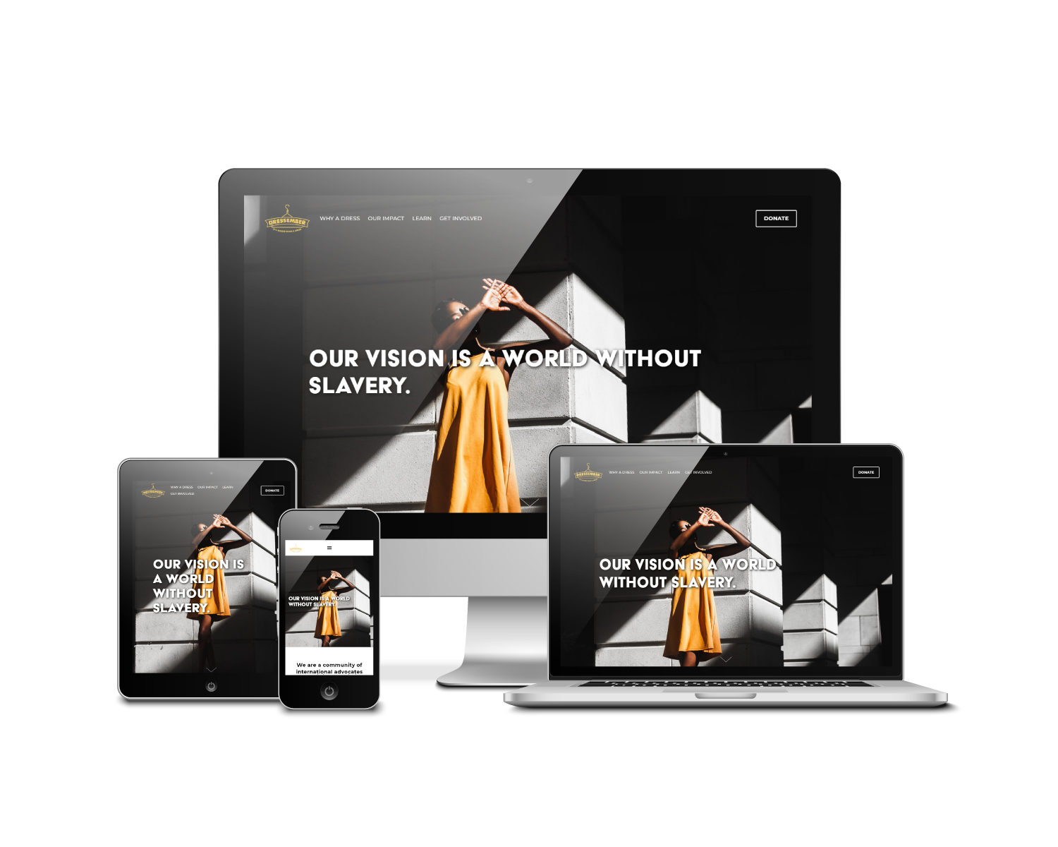 Above: I redesigned the Dressember homepage, replacing their top carousel with a striking image by Oladimeji Odunsi .