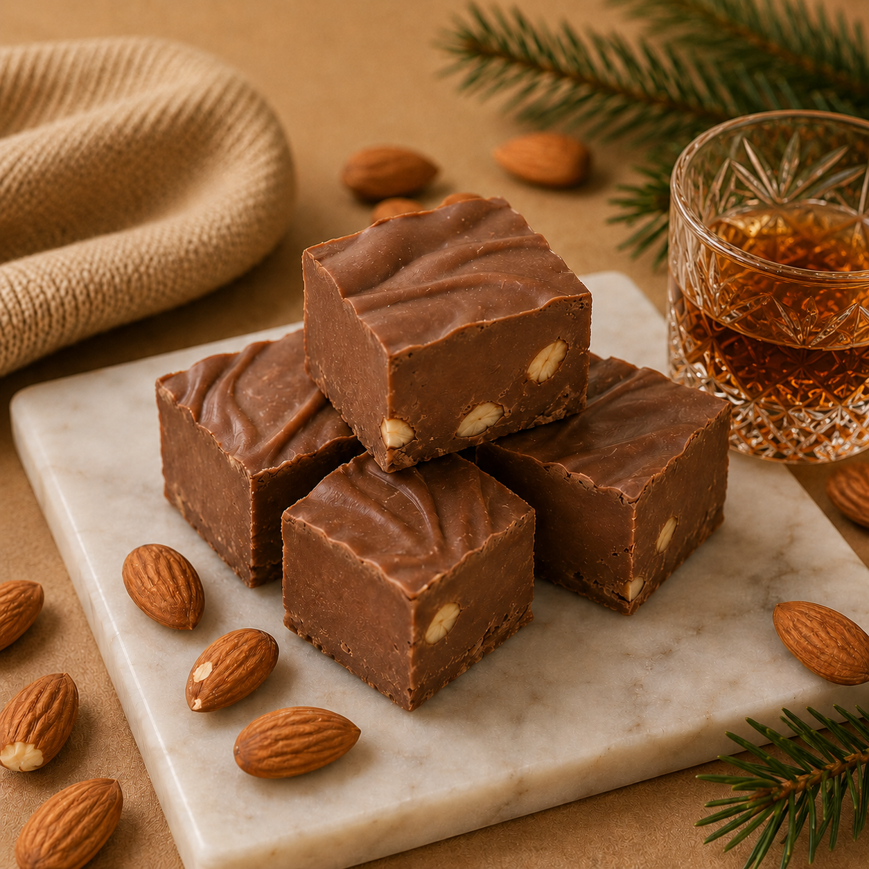 Amaretto Chocolate Fudge with Almonds