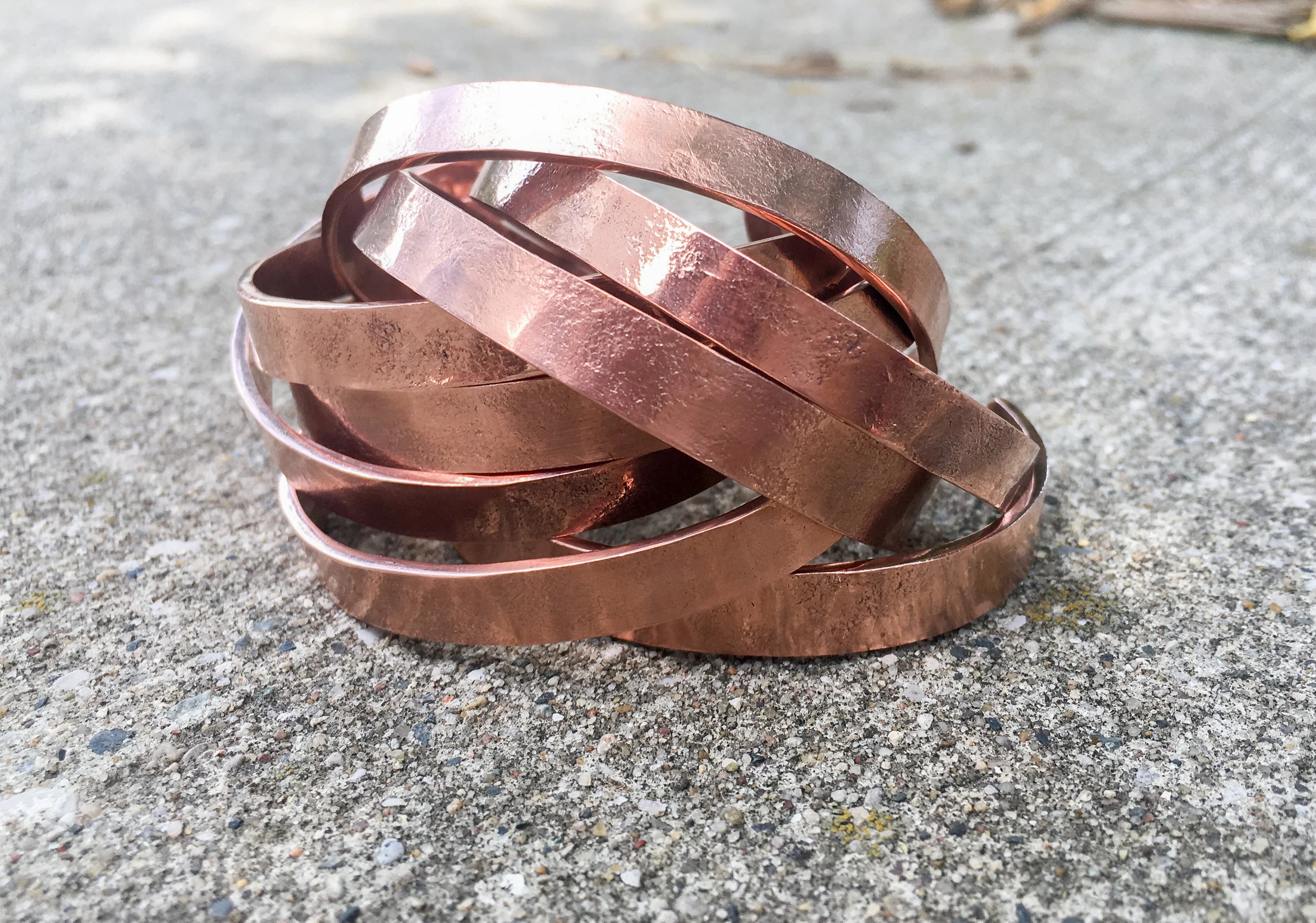 Hand cut and hammered bangle bracelets