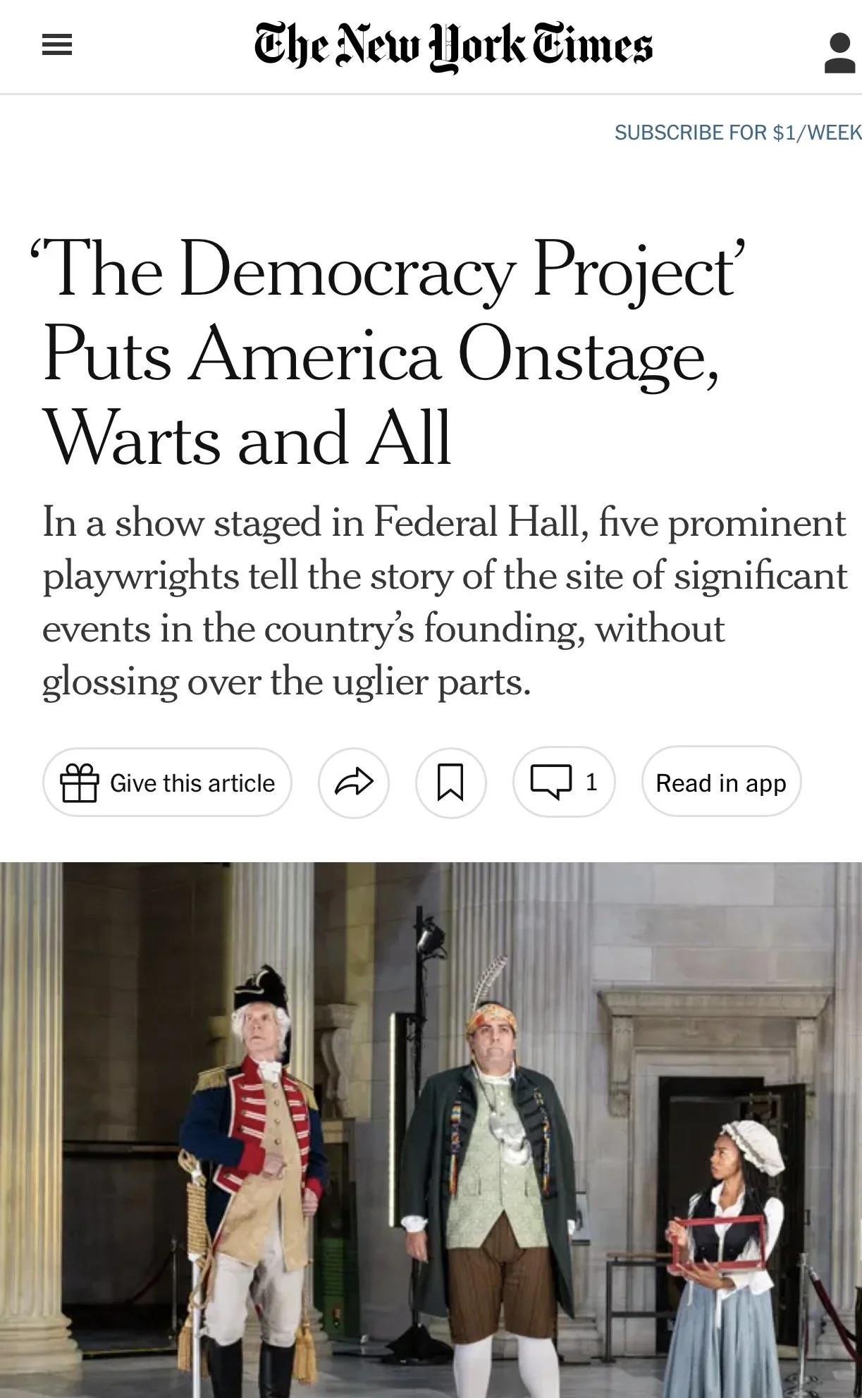 The Democracy Project Brings Drama to Federal Hall 