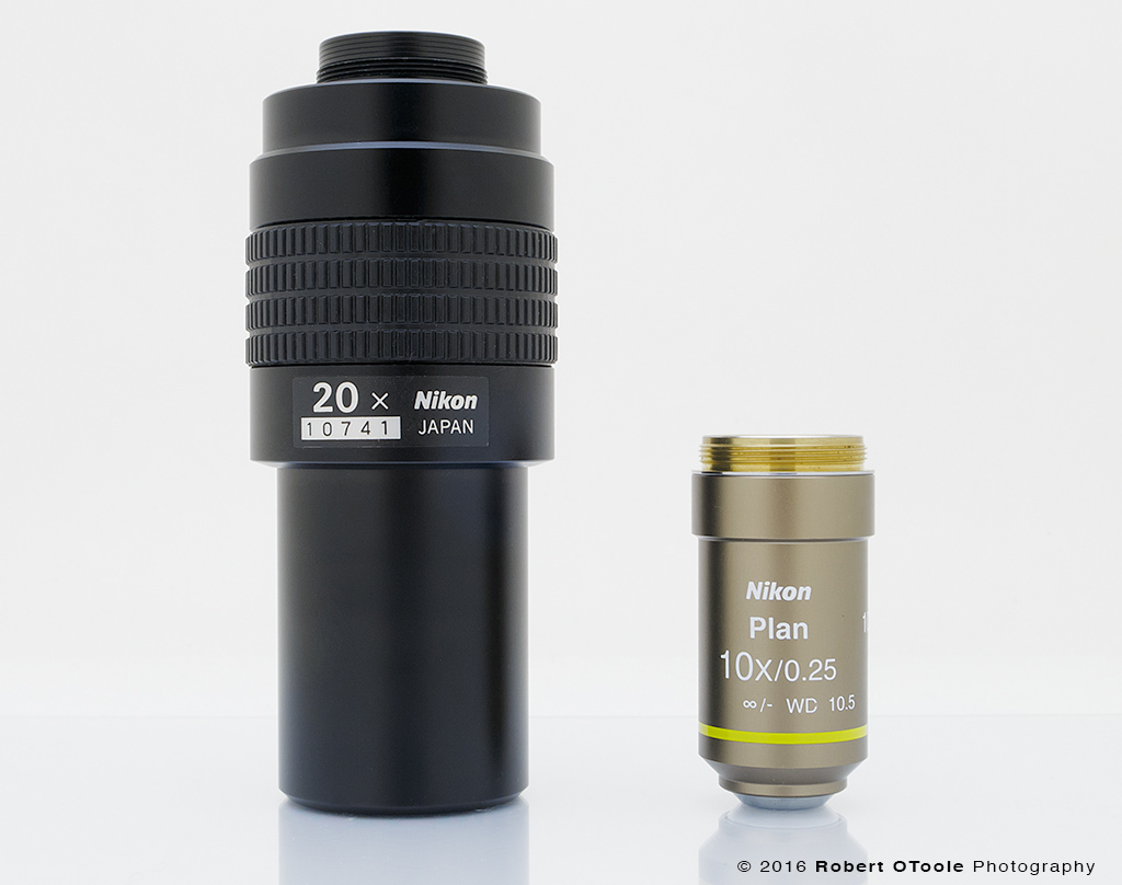 Nikon MM 20X next to a normal sized Nikon CFI Plan 10X.0.25 for scale