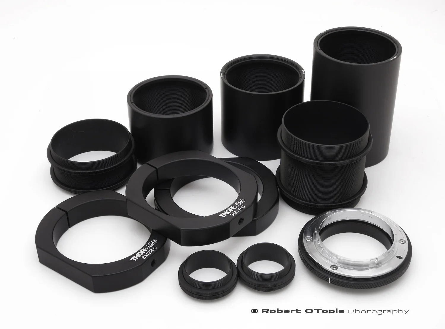 Thorlabs SM2 Tube System parts including the SM2NFM2 Nikon F-Mount adapter.