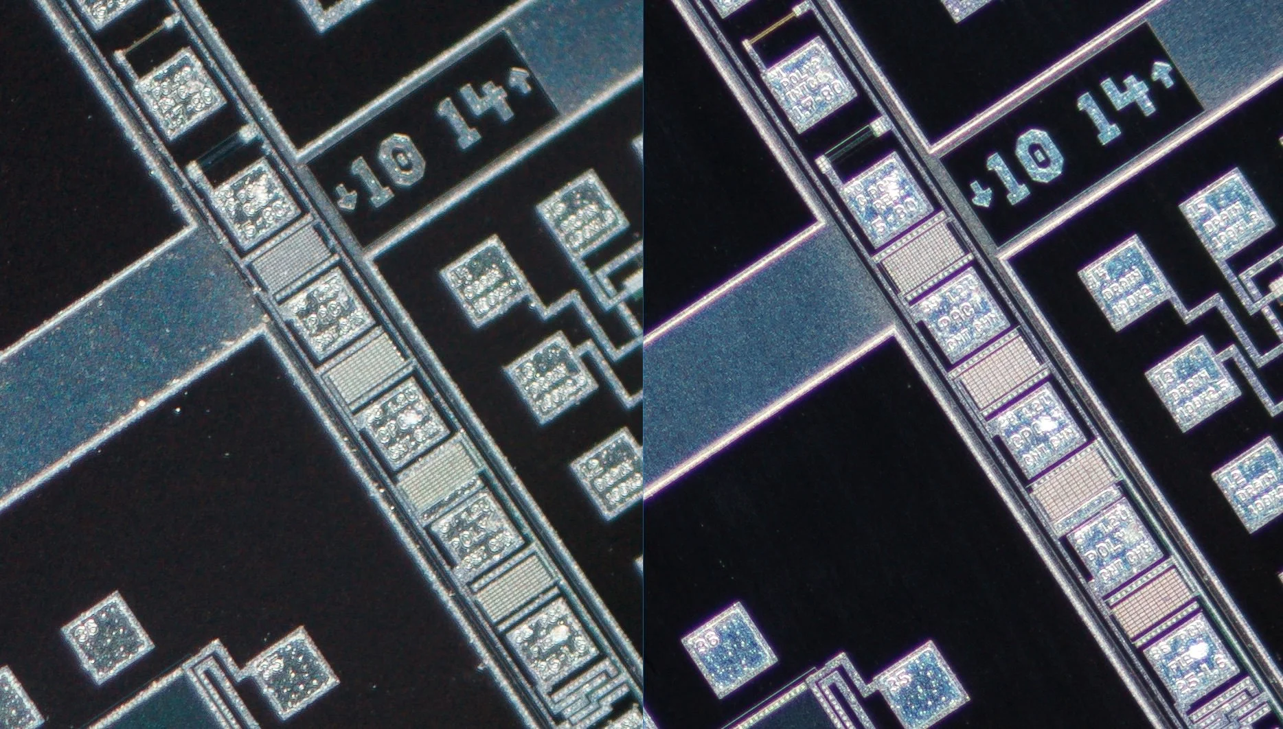 Lomo 3.7x 0.11 Microscope Objective vs Nikon CFI Plan Fluor 4X/0.13 Microscope Objective vs 100% corner crop. Clicking on an image will open a larger version.