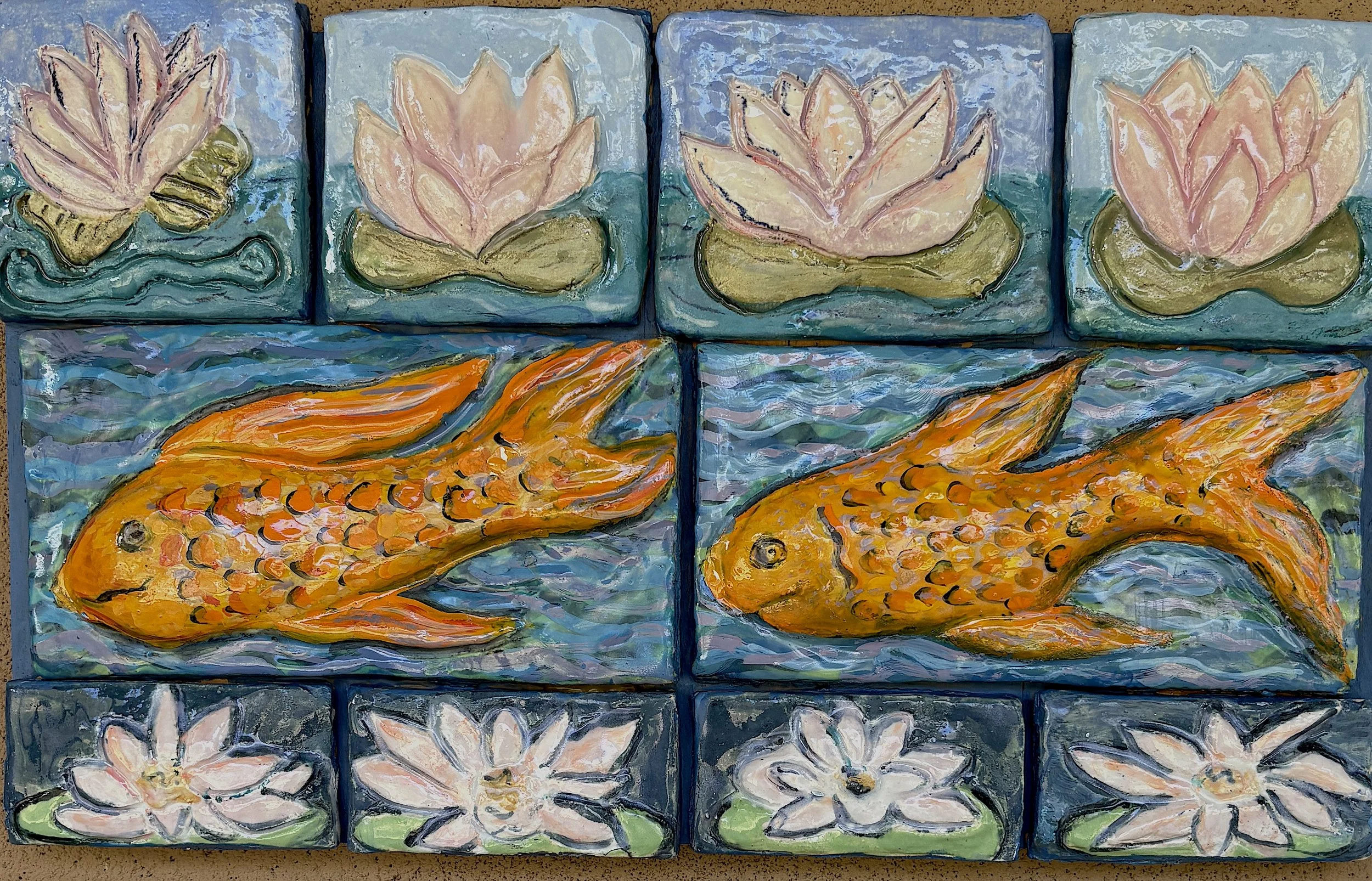 Go Fish... a small high fired ceramic tile mural