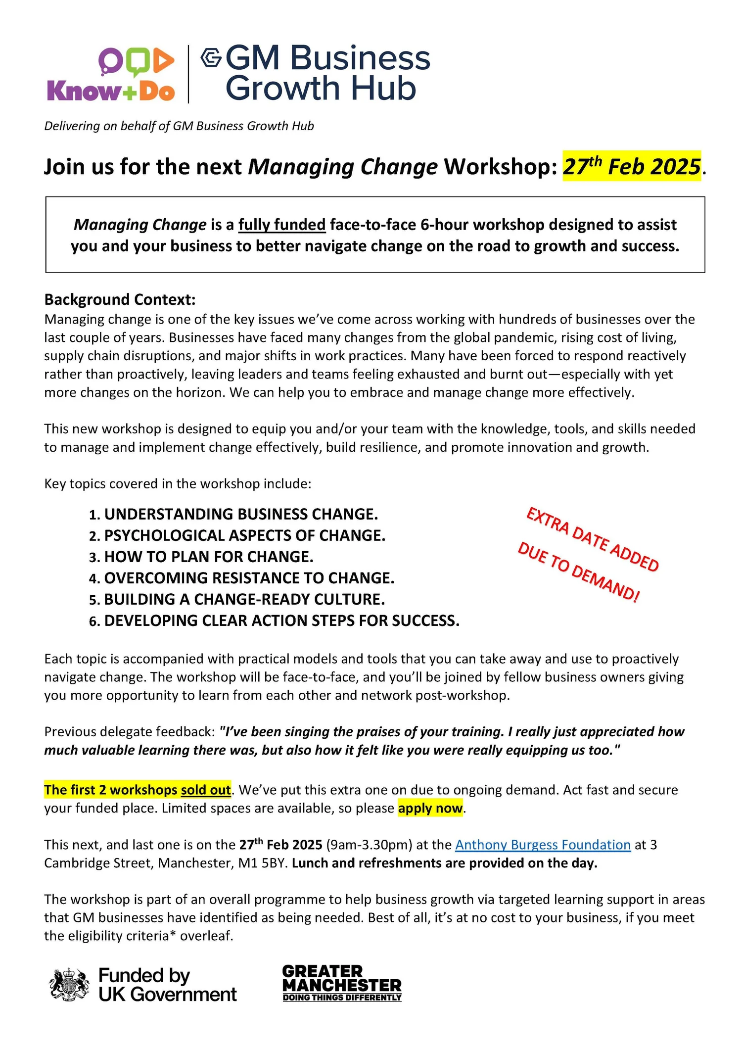 Extra date added for Managing Change workshop. — Business Coaching for ...