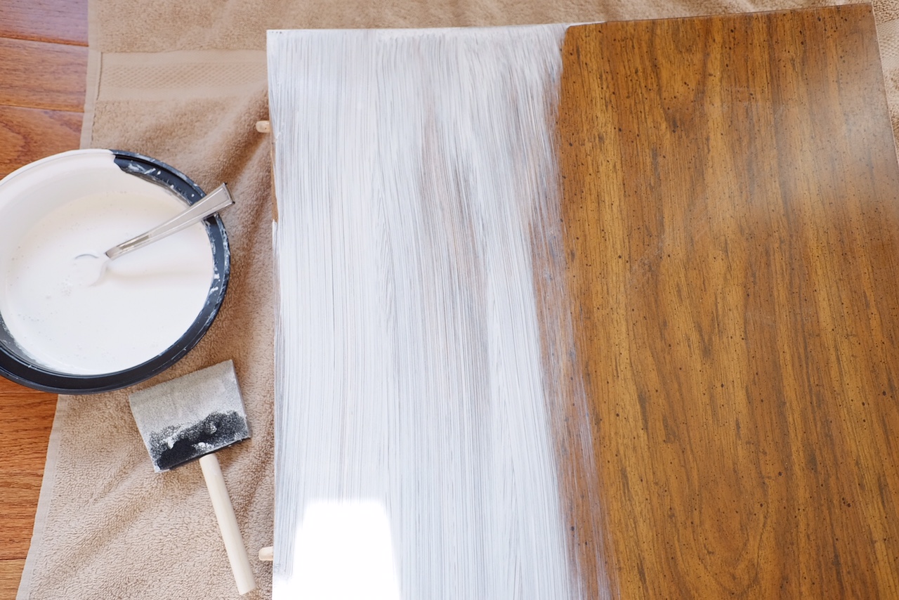 Apply Whitewash paint to section of table.