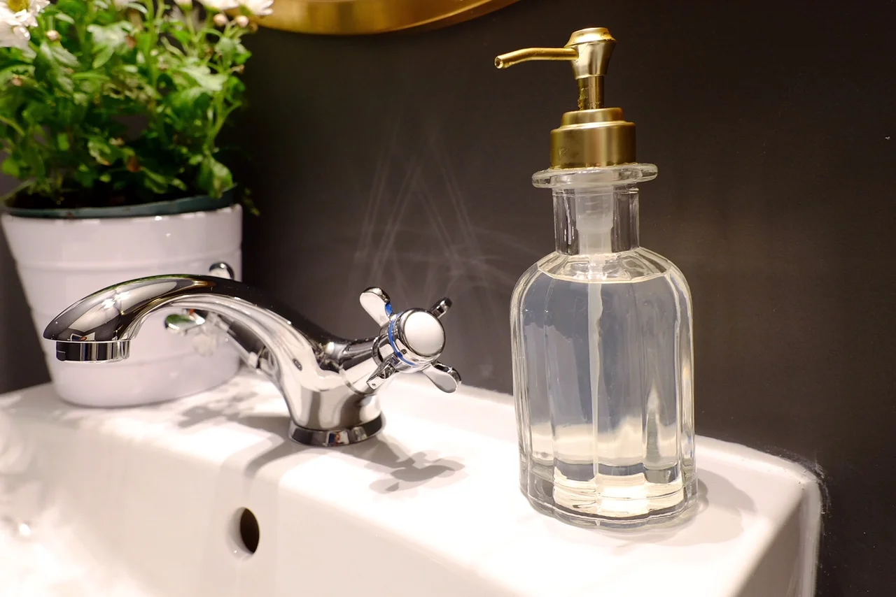 This classy clear/gold soap holder is from Target.