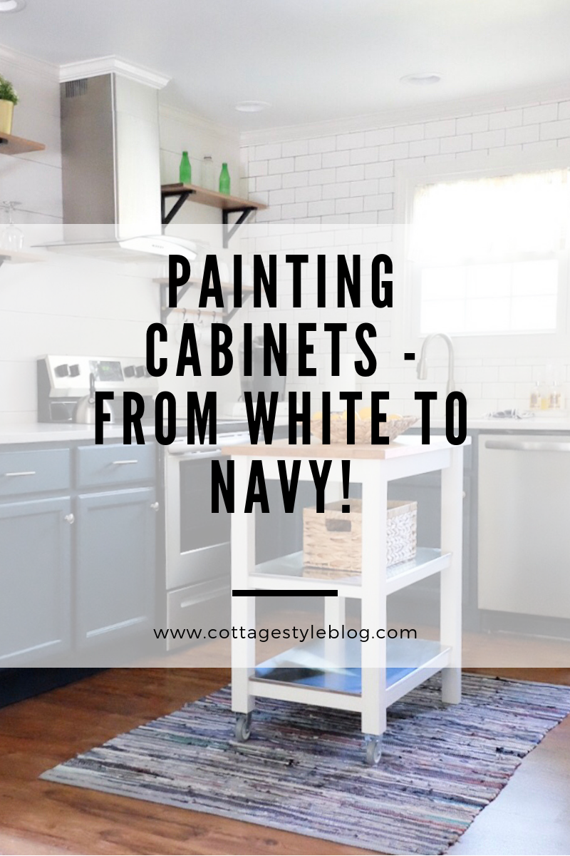 Painting Cabinets - Going from White to Navy!
