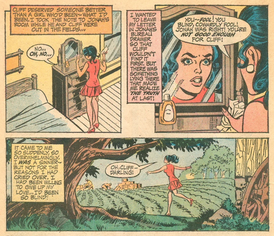 Cover by Bob Oksner Falling in Love #124 (July 1971) romance comic book sequential crush