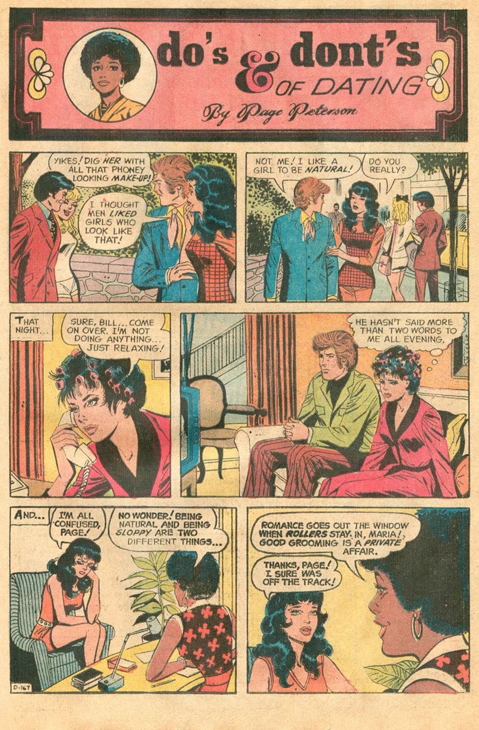 "Do's & Dont's of Dating by Page Peterson" Pencils: Jack Abel (GCD) Young Romance #178 (January 1972)