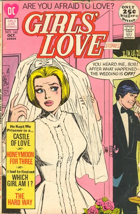This apprehensive beauty comes from Girls' Love Stories #162 (October 1971) Cover by Jay Scott Pike