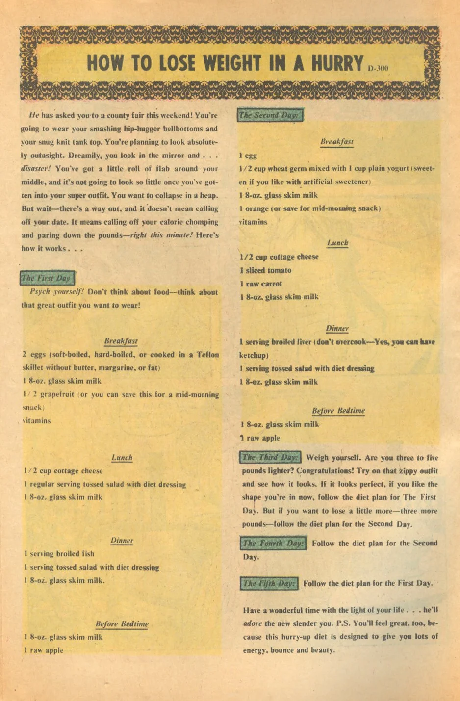 Lose weight comic book advice romance diet