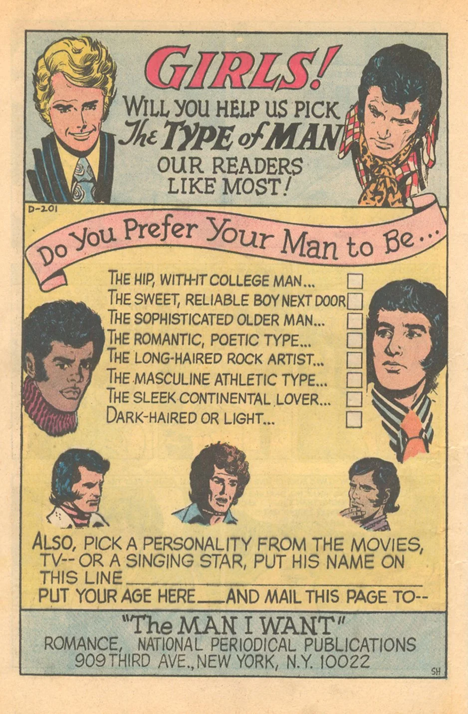 The Man I Want Romance Comic Book survey from DC Comics