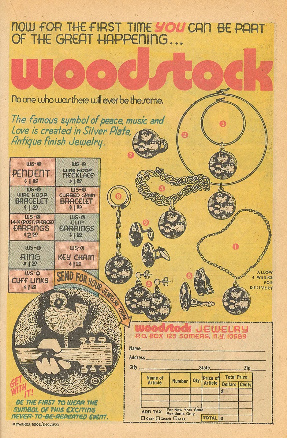 Woodstock jewelry ad from 1970s