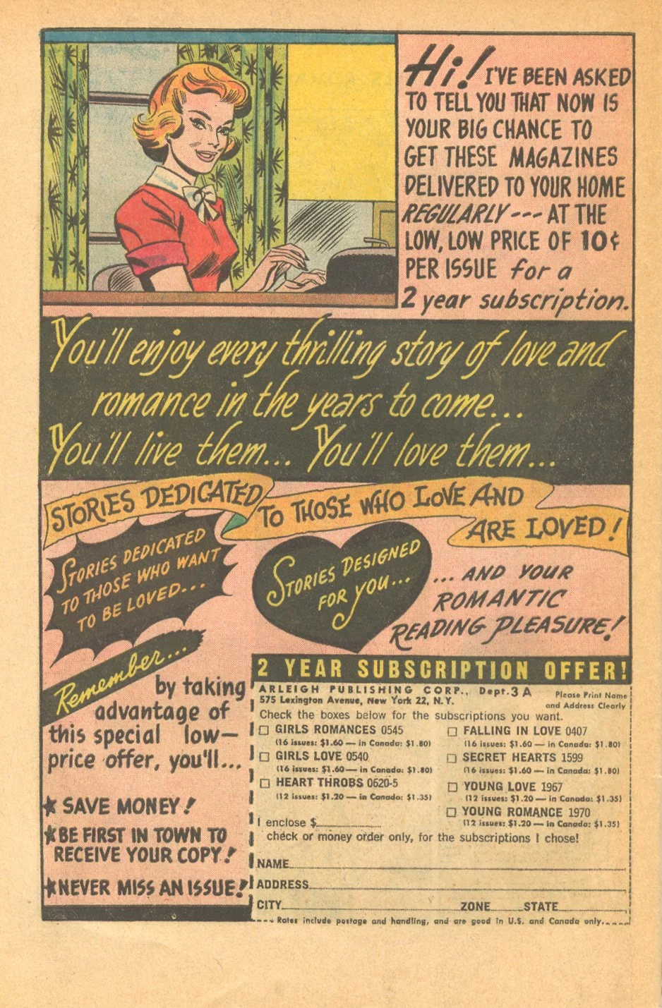 DC comics romance comics subscription form