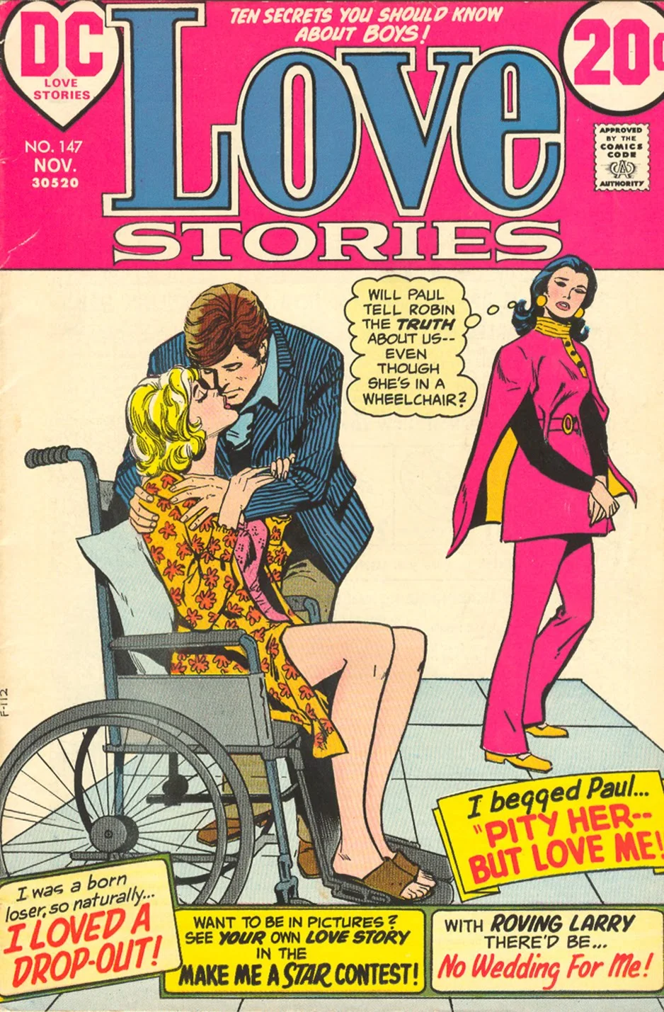 DIAGNOSIS: Hit by a car while trying to catch up with two-timing Paul "Pity Her -- But Love Me!" Love Stories #147 (November 1972)