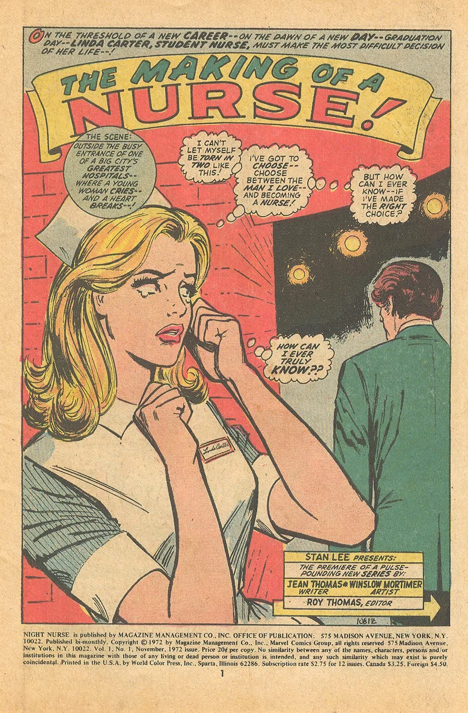 Linda Night Nurse Marvel Comics Romance Vintage 1970s Win Mortimer
