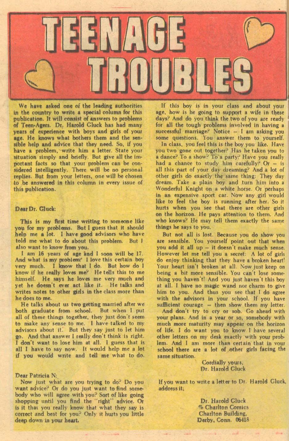 Advice columns romance comics