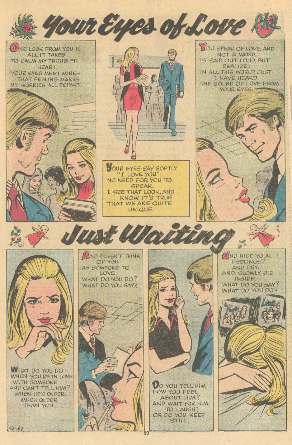"Your Eyes of Love" and "Just Waiting" Young Romance #198 (March/April 1974)