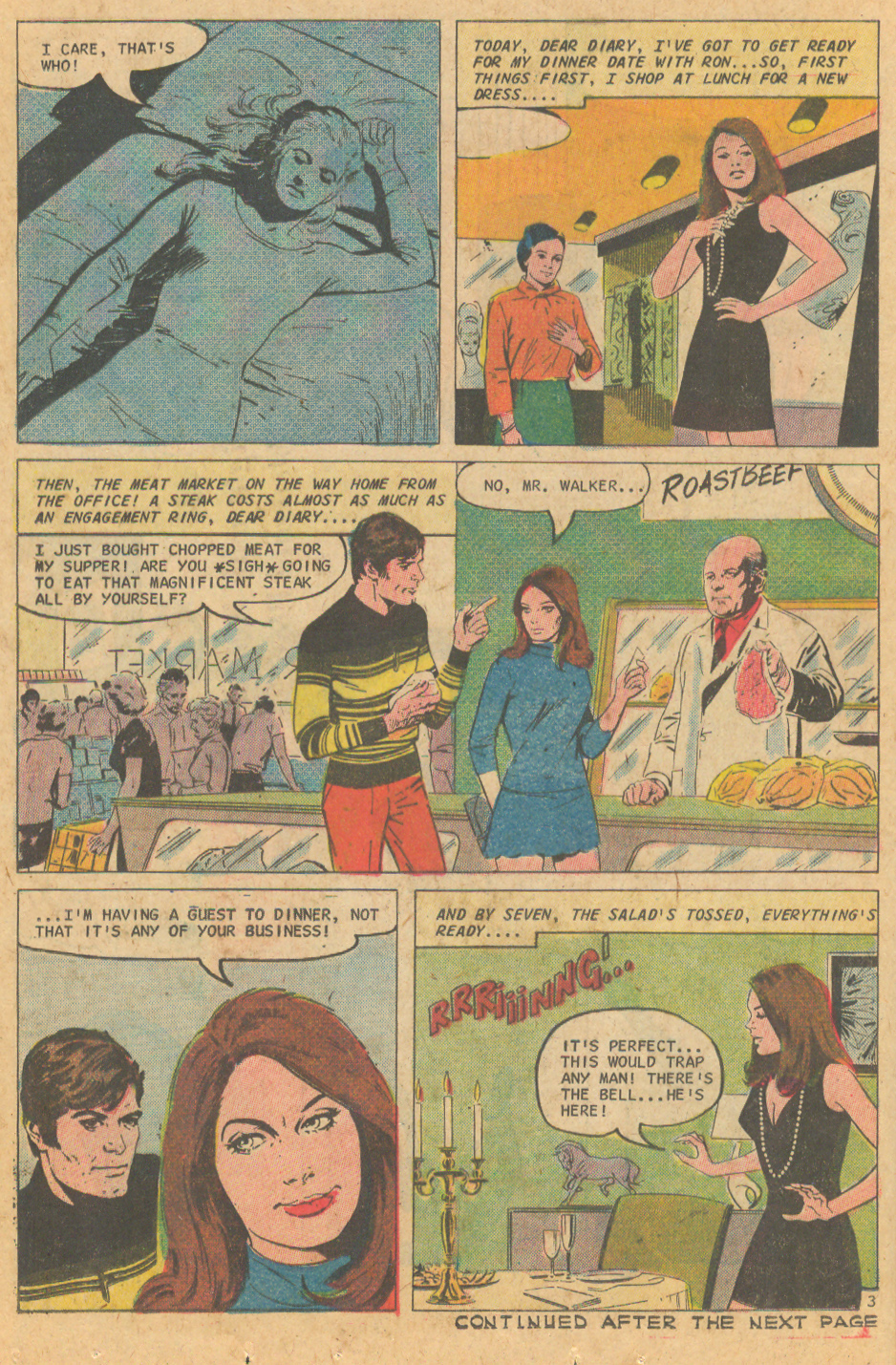 Leandro Sesarego illustrated, "Taurus, Where Are You?" Charlton romance comic book story