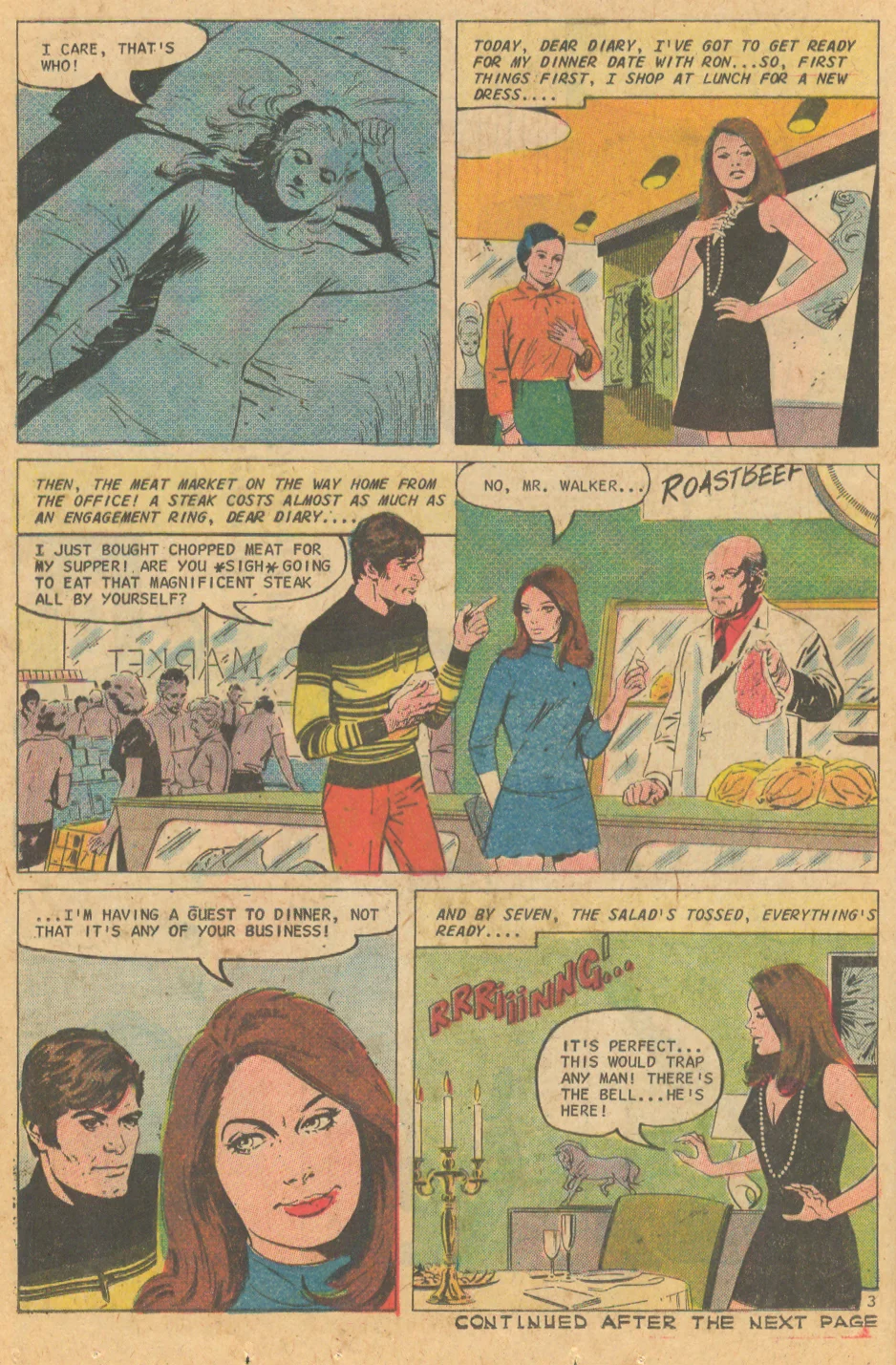Leandro Sesarego illustrated, "Taurus, Where Are You?" Charlton romance comic book story