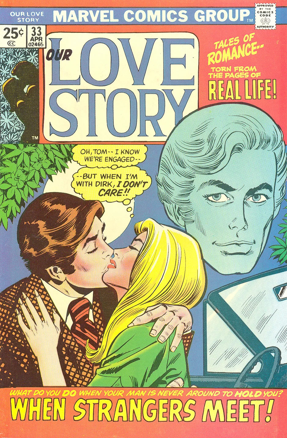 "When Strangers Meet!" Our Love Story #33 Cover (April 1975) Reprinted from My Love #20 (November 1972) Pencils: Jim Starlin, Inks: Mike Esposito