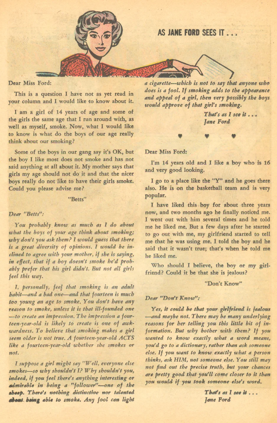 "As Jane Ford Sees It..." Young Love #54 (March/April 1966)