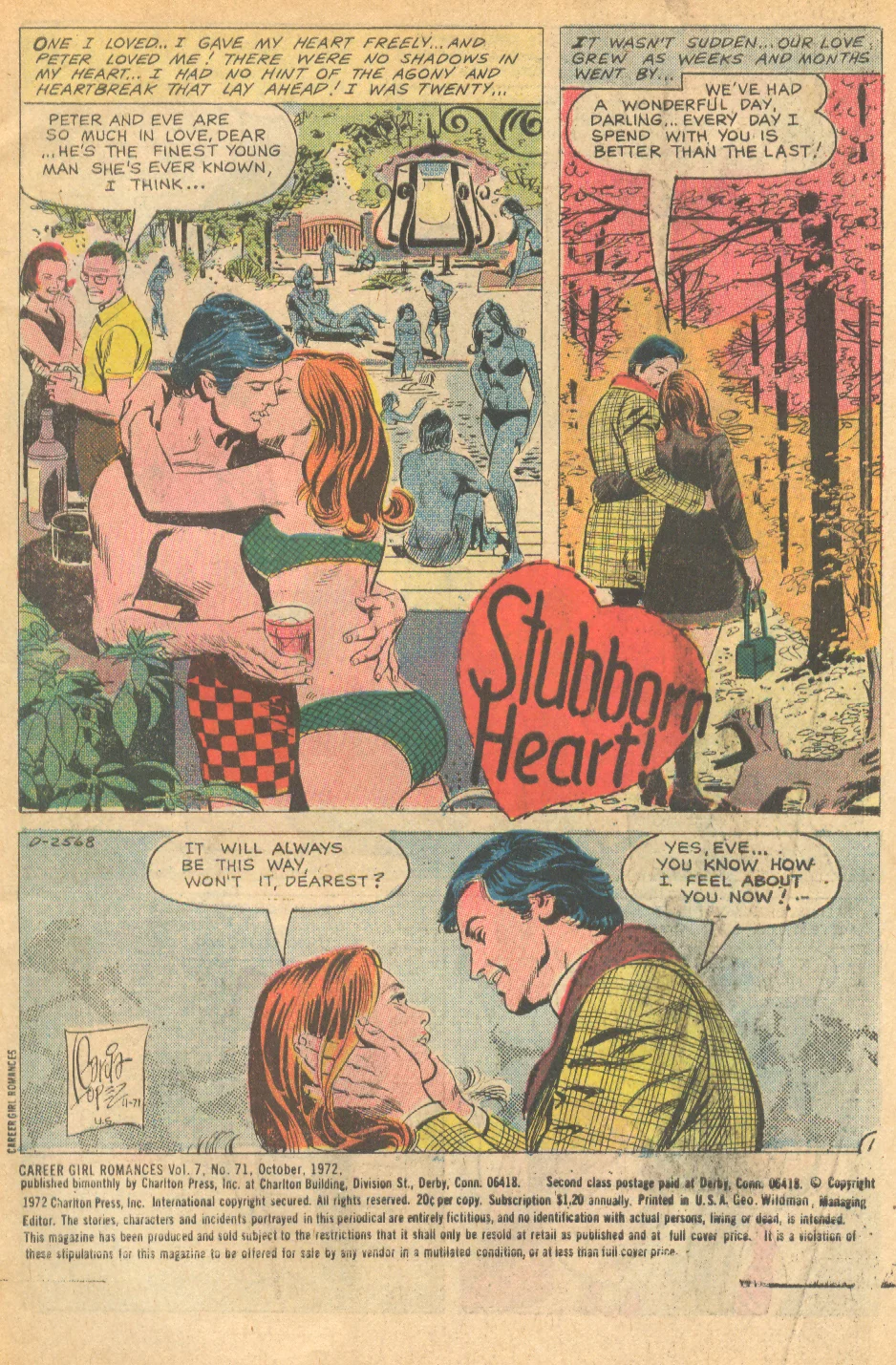 "Stubborn Heart!" Career Girl Romances #71 (October 1972)