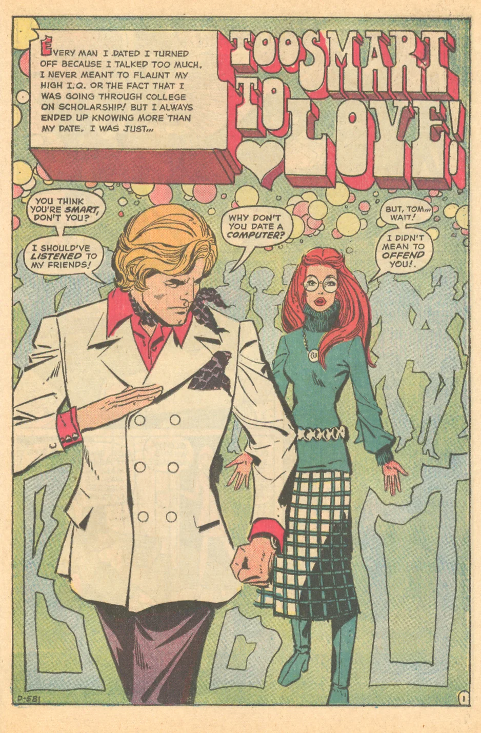  "Too Smart to Love!" from Falling in Love #137 (October 1972). Penciled by Ric Estrada and inked by Vince Colletta