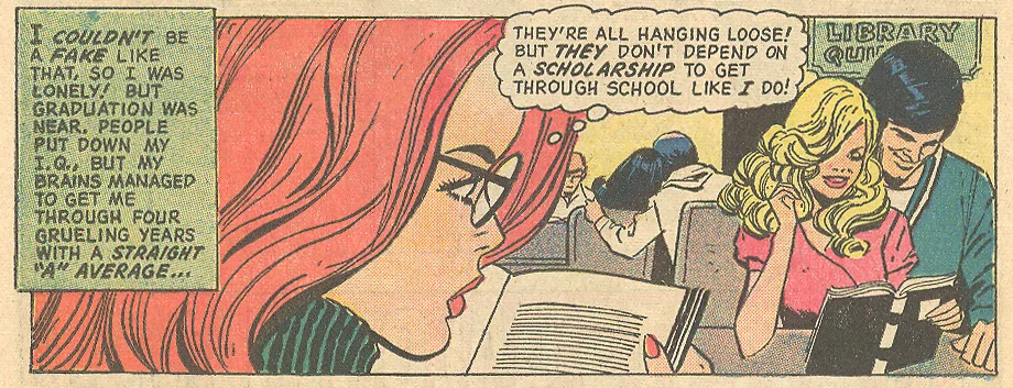  "Too Smart to Love!" from Falling in Love #137 (October 1972). Penciled by Ric Estrada and inked by Vince Colletta