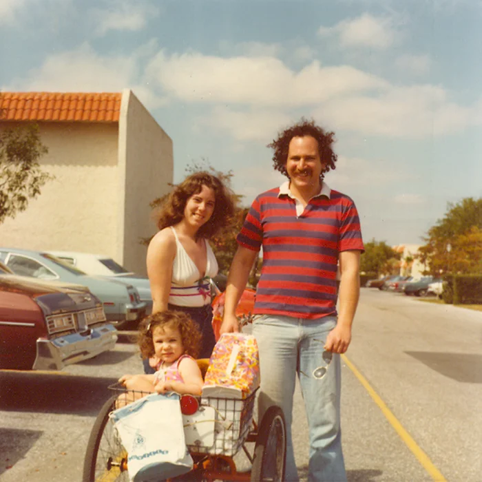I wouldn't ride around in metal basketry until years later... My oldest sister, Shannon -- all too fortunate to be a child of the '70s!