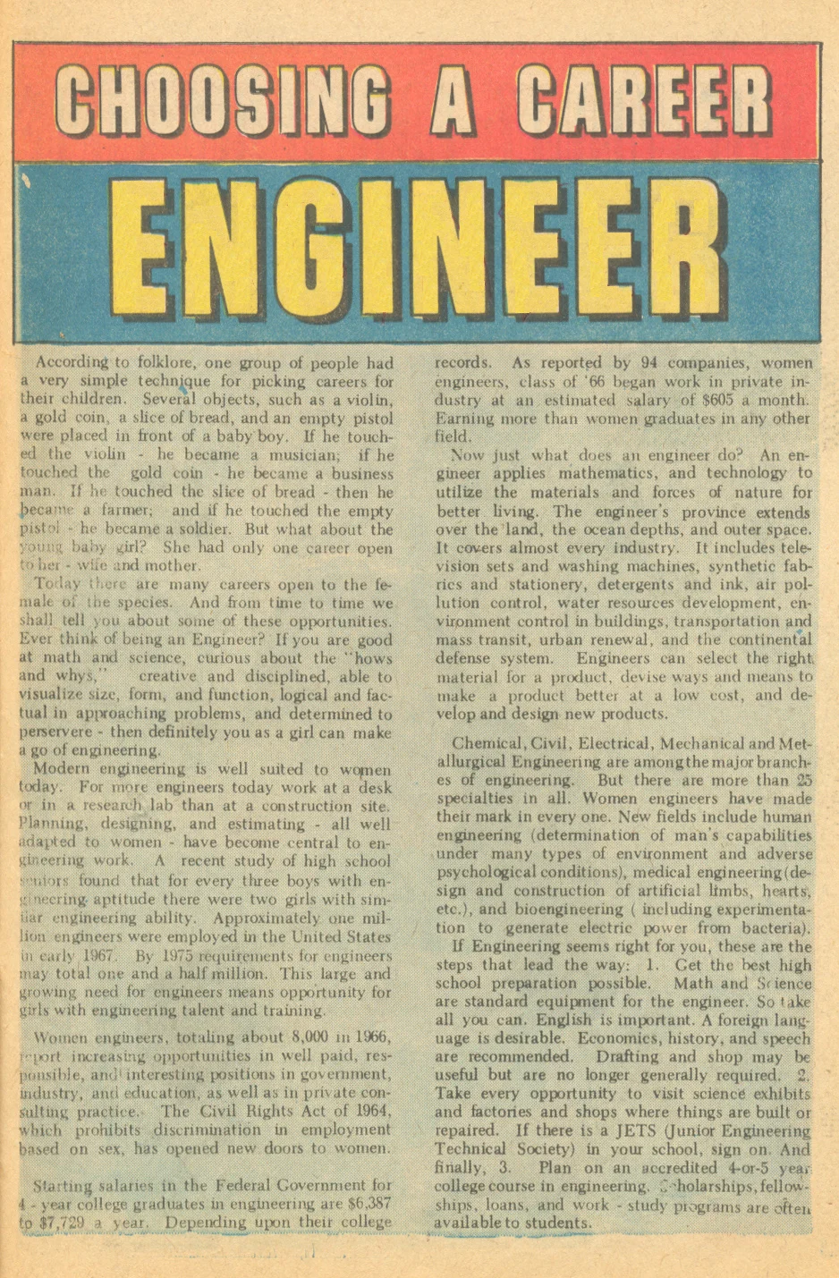 "Choosing a Career - Engineer" Career Girl Romances #57 (June 1970)