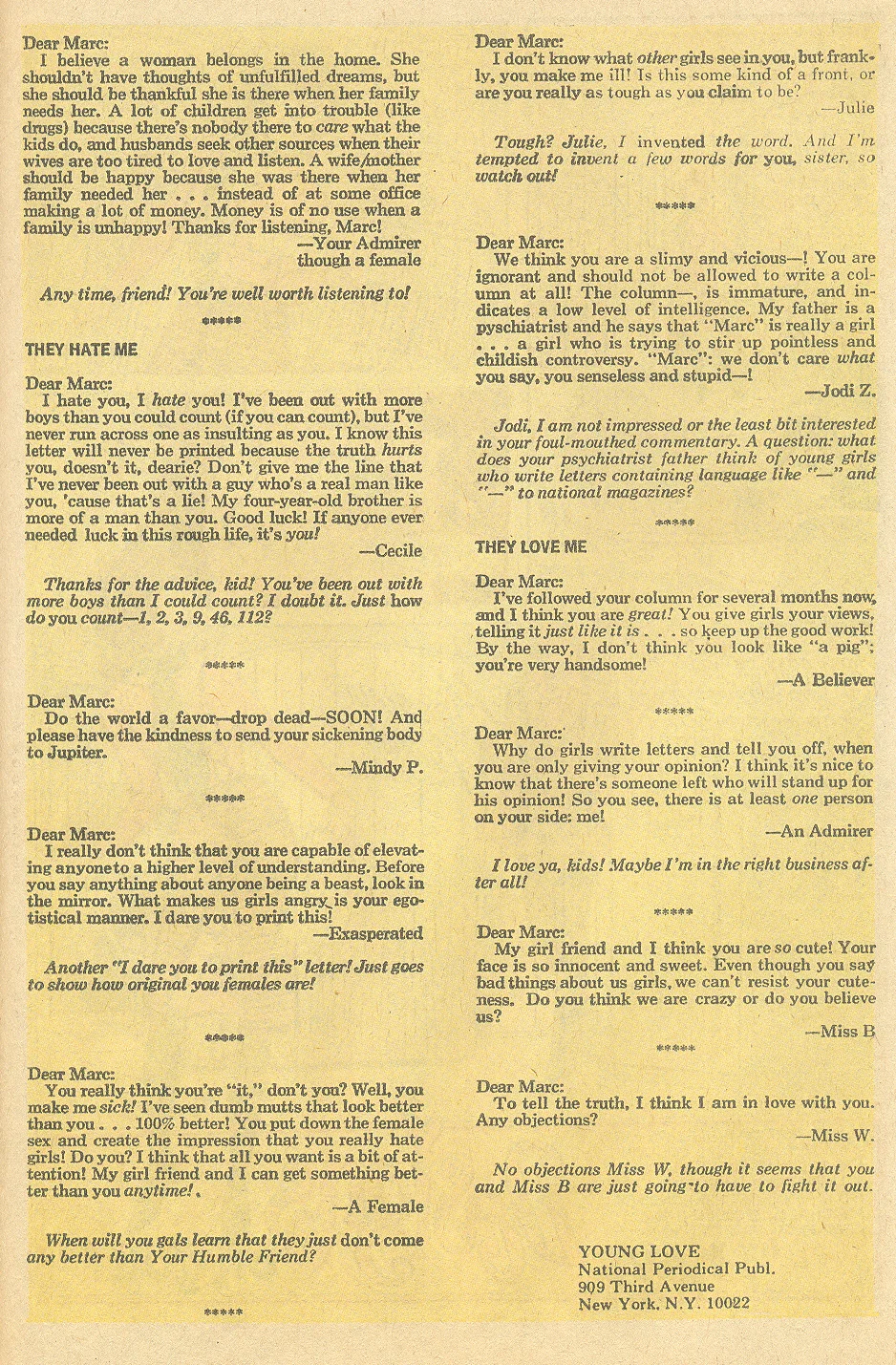"Marc - On the Man's Side" Young Love #98 (August 1972)