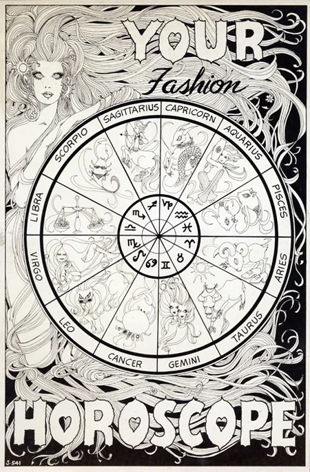 Penciled and inked "Contents" page and "Your Fashion Horoscope"