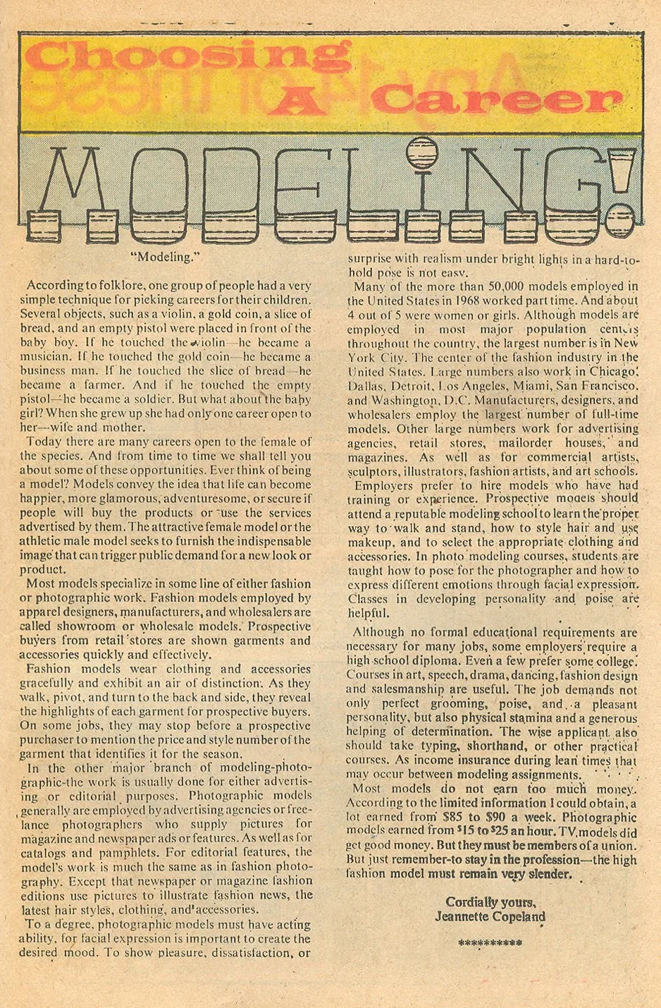 "Choosing a Career: Modeling!" Career Girl Romances #71 (October 1972)