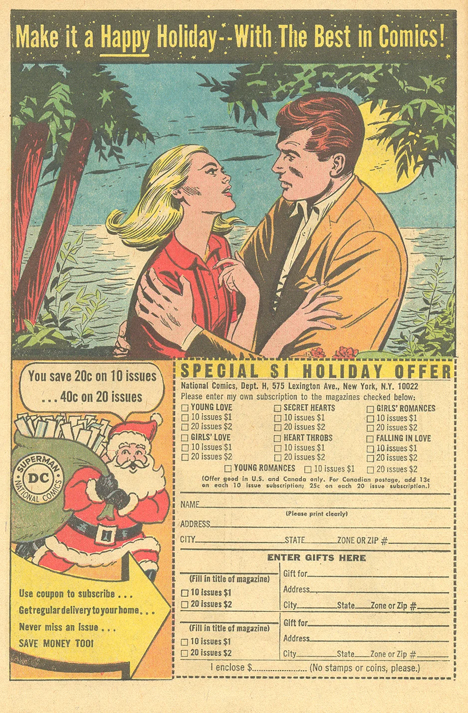 Holiday-themed house ad from DC's Falling in Love #74 (April 1965).