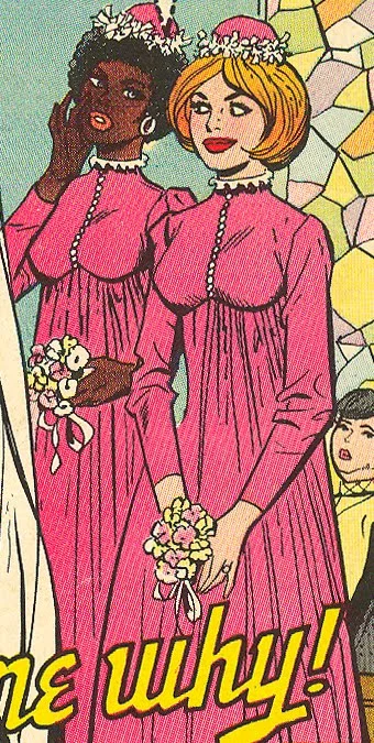 Perhaps pink? This dress style from the cover of Heart Throbs #142 (June 1972) sure accentuates the bustline!