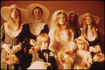 Ugly bridesmaid dresses from the 1970s floppy hats