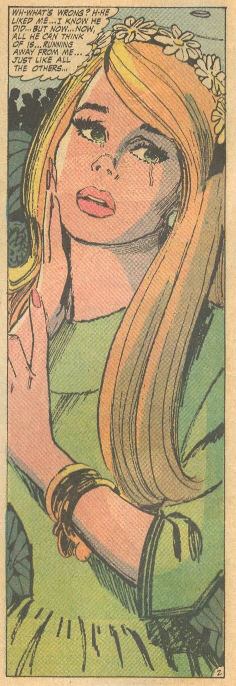 A bridesmaid with my name, wearing green? It must be a sign! "Please, Please, Someone, Love Me!" Young Romance #166 (June/July 1970)