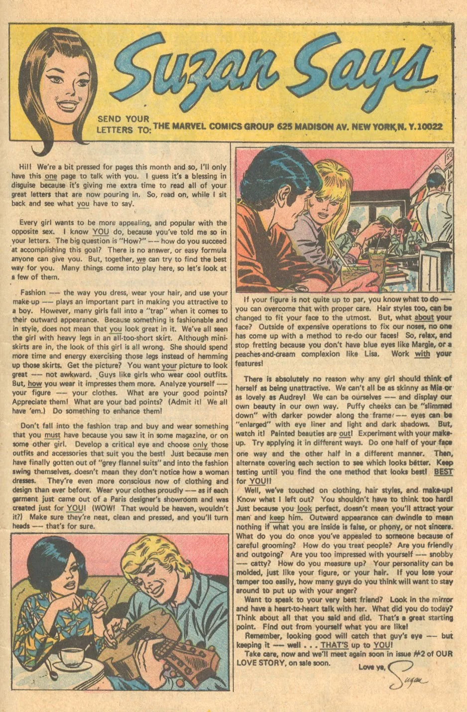 Suzan dishes out fashion advice in My Love #2 (November 1969)