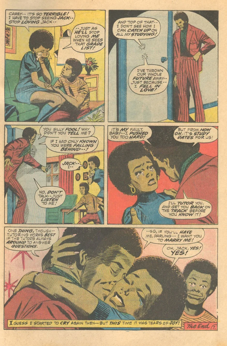 African American comic book characters "I Failed at Love!" from Our Love Story #18 (August 1972) romance comics Marvel