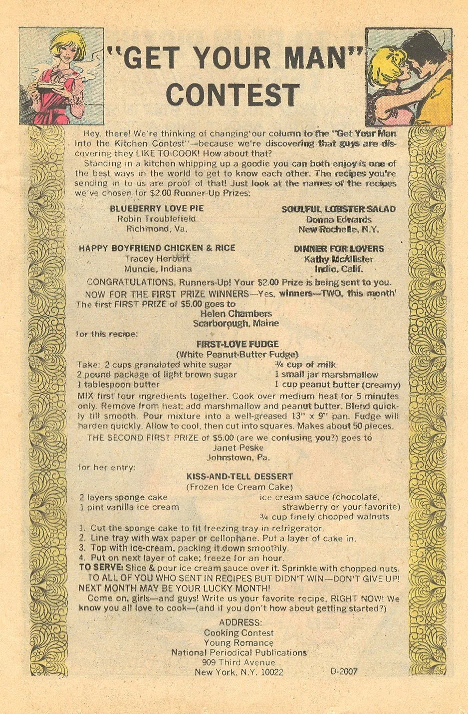 We decided on "First-Love Fudge" from Young Romance #188 (November 1972), which tied for first place.