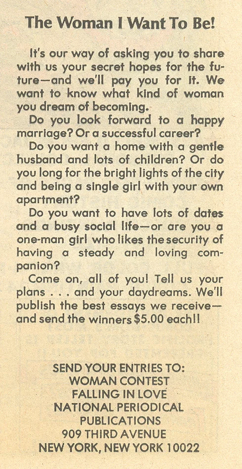 Contest announcement from Falling in Love #133 (June 1972)