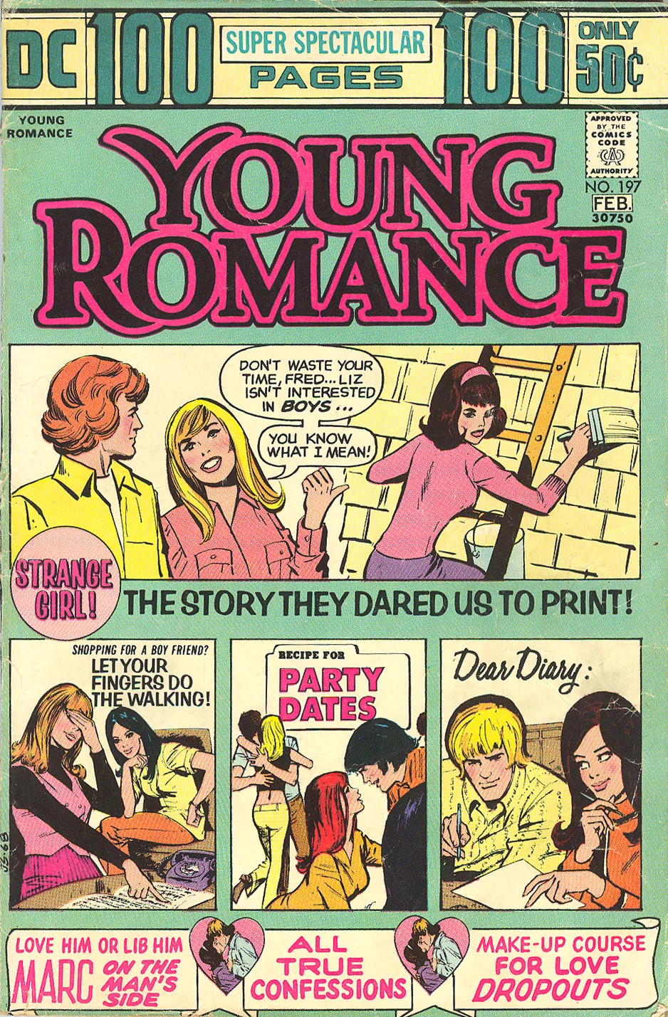  "That Strange Girl" from Young Romance #197 (January/February 1974) Lesbian comic book queer characters in comics LGBTQ DC Comics Diversity
