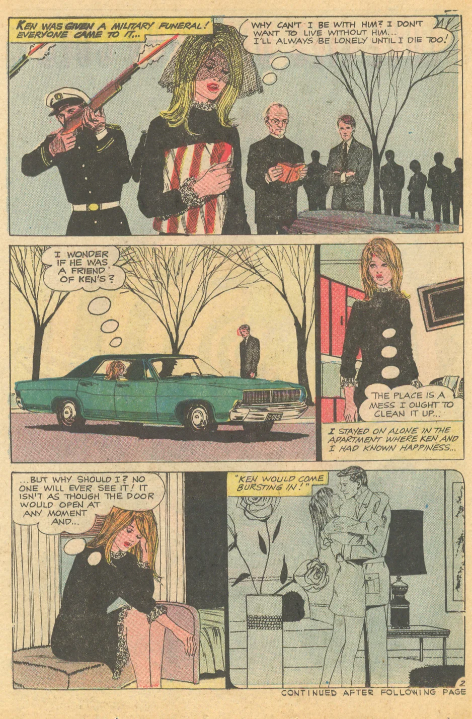 "Love Lies Deep and Cold" from Charlton's Time for Love #16 (May 1970). Story art is by Luis Avila.