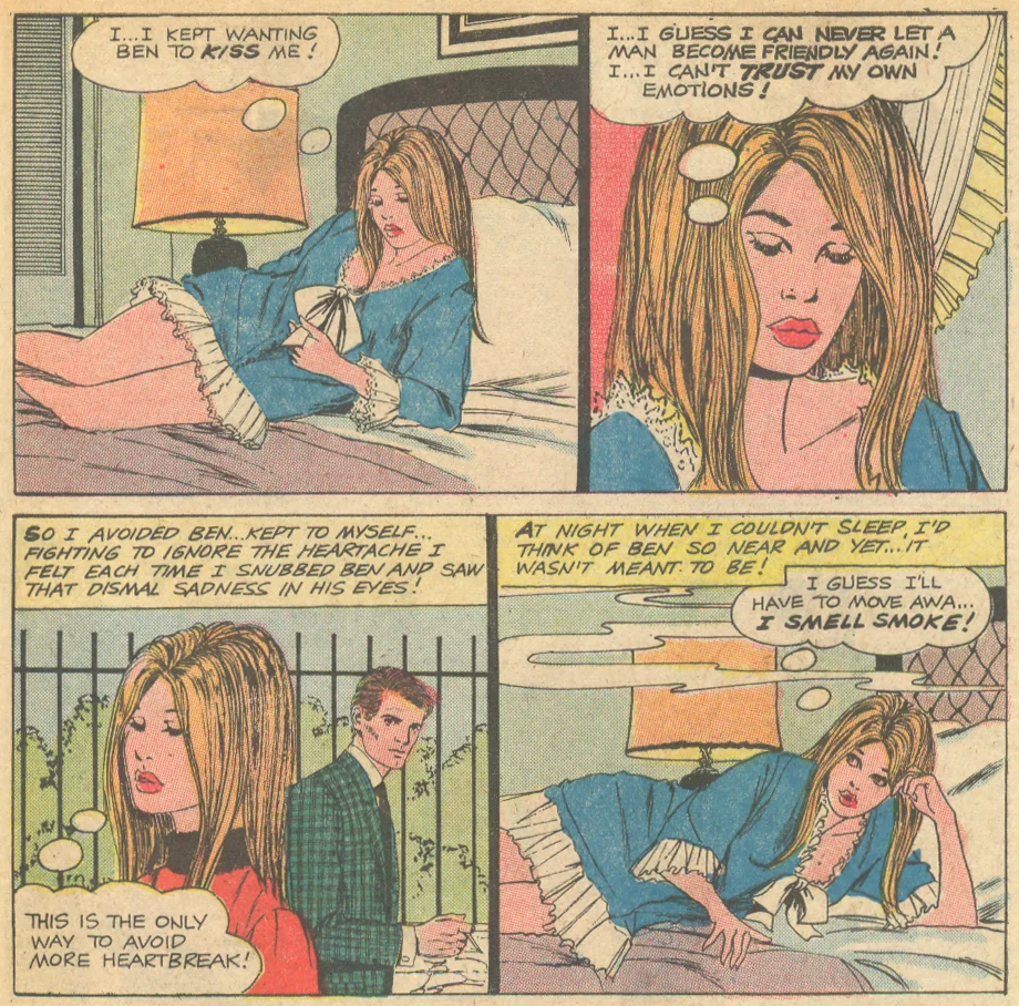 "Love Lies Deep and Cold" from Charlton's Time for Love #16 (May 1970). Story art is by Luis Avila. Vietnam War story
